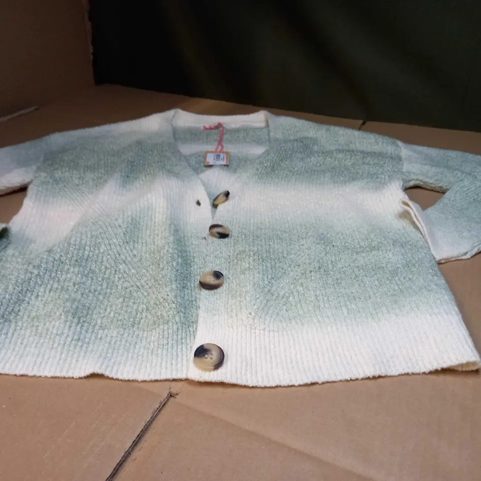 WHITE STUFF GREEN/WHITE SOFT KNITTED CARDIGAN - SIZE 12