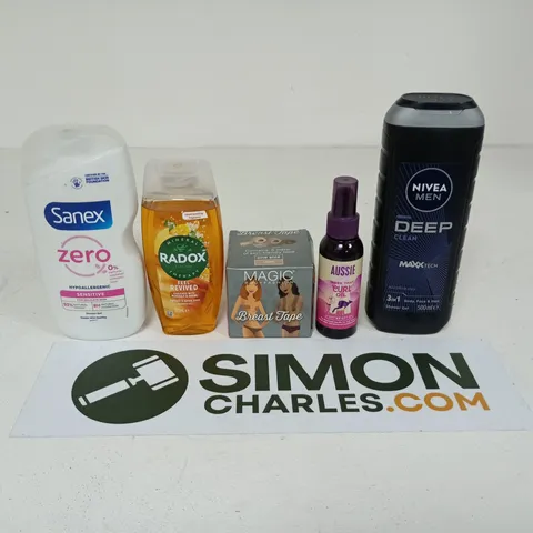 APPROXIMATEY 20 ASSORTED HEALTH AND BEAUTY PRODUCTS TO INCLUDE - SANEX ZERO BODY WASH - NIVEA MEN DEEP CLEAN BODY WASH AND MAGIC BREAST TAPE