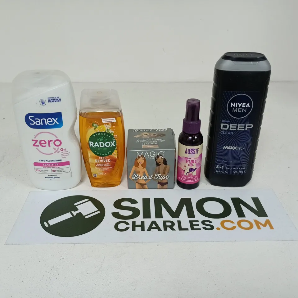APPROXIMATEY 20 ASSORTED HEALTH AND BEAUTY PRODUCTS TO INCLUDE - SANEX ZERO BODY WASH - NIVEA MEN DEEP CLEAN BODY WASH AND MAGIC BREAST TAPE