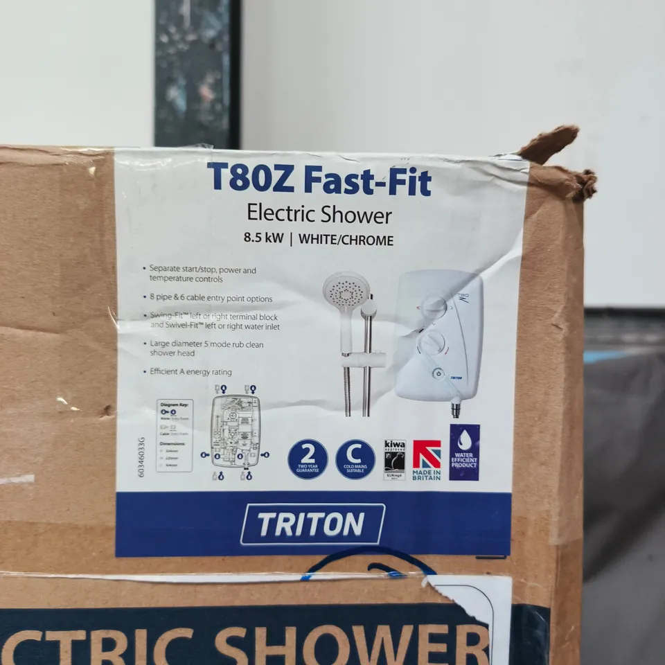 TRITON T80Z FAST-FIT ELECTRIC SHOWER 8.5KW WHITE/CHROME – BOXED