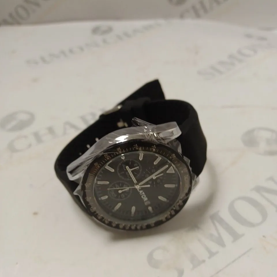 MEN’S LATOR CALIBRE L2842 CHRONOGRAPH WATCH – PREMIUM RUBBER STRAP – SILVER COLOUR CASE - BLACK DIAL & BEZEL – CHRONOGRAPH MOVEMENT