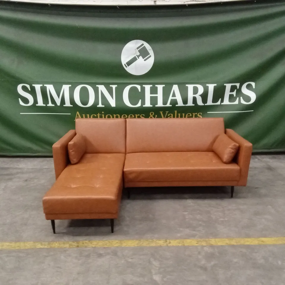 SELMA FAUX LEATHER CORNER SOFA BED - TAN