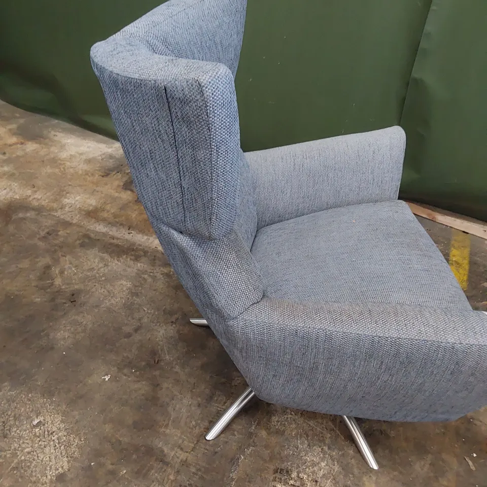 QUALITY BRITISH DESIGNER LOUNGE Co. JACOB SWIVEL CHAIR BLUE FABRIC