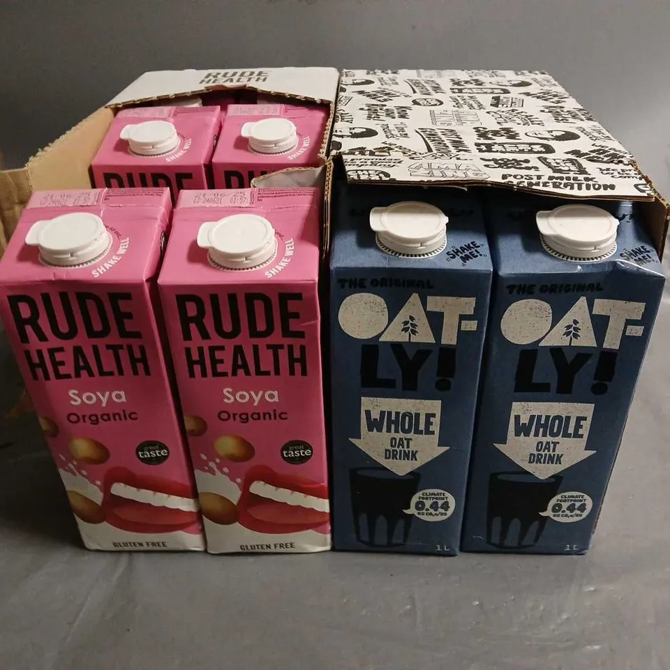 LOT OF 12 1L CARTONS OF DRINKS INCLUDE OATLEY AND SOYA ORGANIC