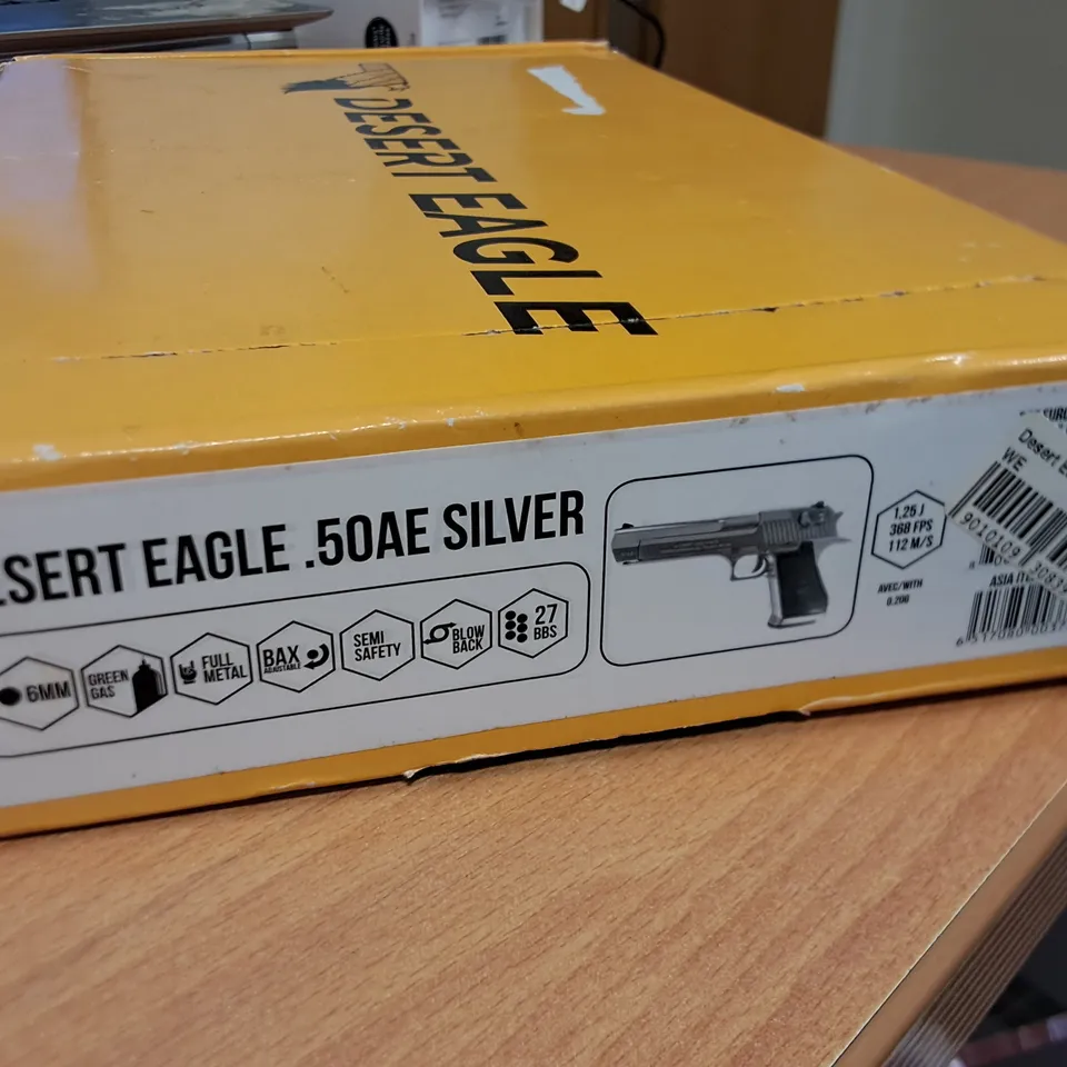 BOXED DESERT EAGLE. 50AE 6MM GAS BLOWBACK BB PISTOL