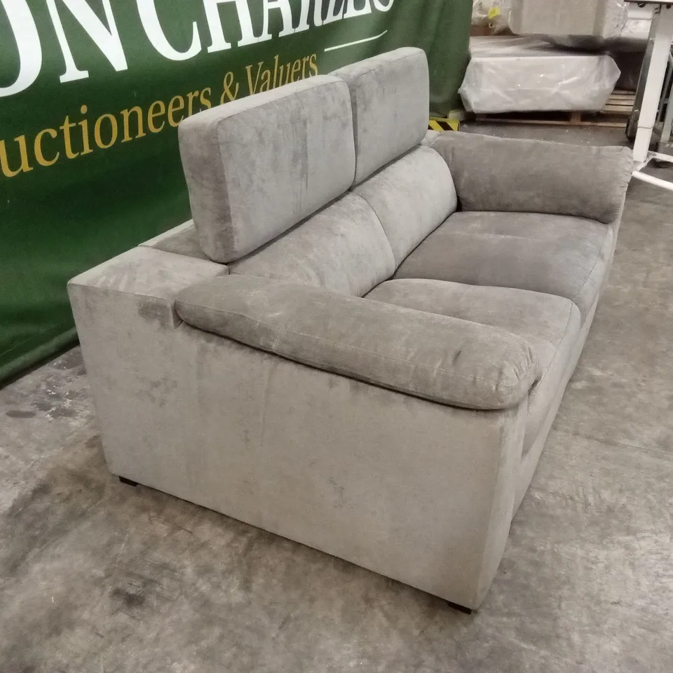 DESIGNER 2 SEATER FABRIC SOFA WITH ADJUSTABLE HEADREST