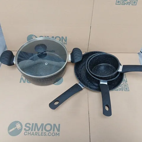 SPECKLED NON-STICK COOKWARE SET WITH GLASS-LIDDED SAUCEPAN AND FRYING PAN - UNBOXED 