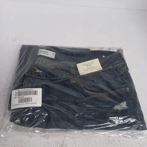 HOLLISTER DENIM JEANS – ULTRA LOW-RISE BAGGY, DARK WASH, UK 18