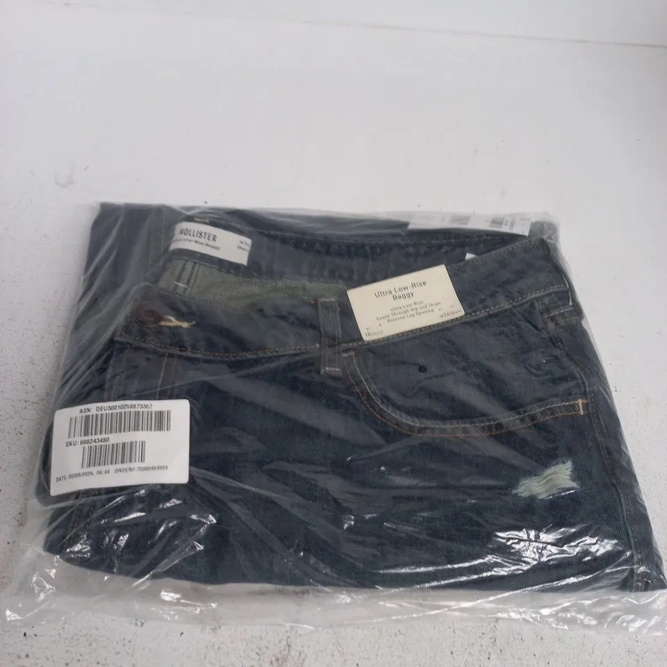 HOLLISTER DENIM JEANS – ULTRA LOW-RISE BAGGY, DARK WASH, UK 18