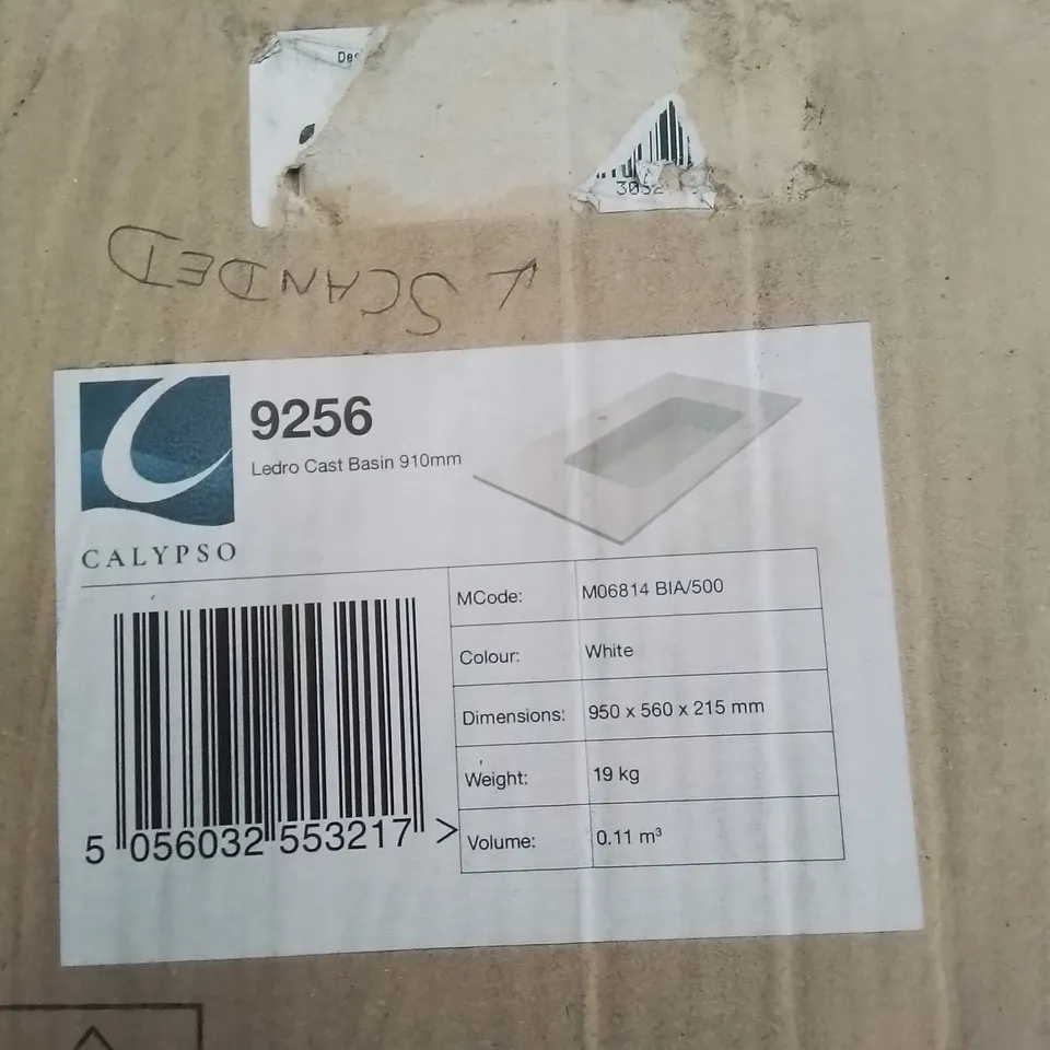 PALLET CONTAINING 8  BRAND NEW BOXED CALYPSO LEDRO CAST BASIN 950X560X215MM- WHITE