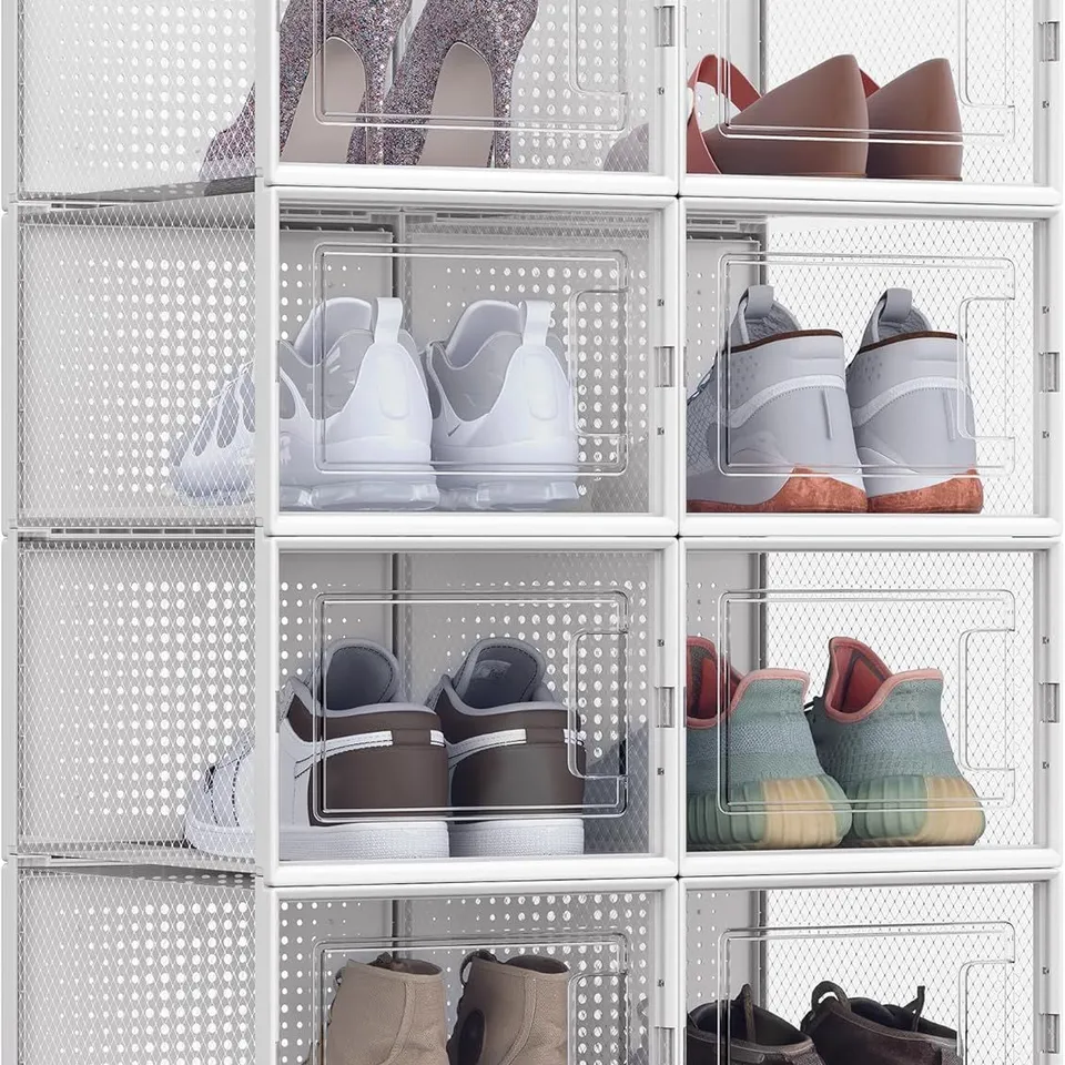 BOXED SONGMICS SHOE BOXES, PACK OF 8 STACKABLE SHOE STORAGE ORGANISERS