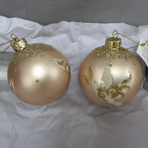 SET OF 12 GISELA GRAHAM DOVE THEMED GOLD TREE BAUBLES