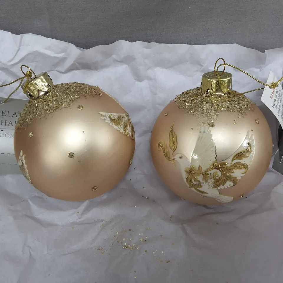 SET OF 12 GISELA GRAHAM DOVE THEMED GOLD TREE BAUBLES