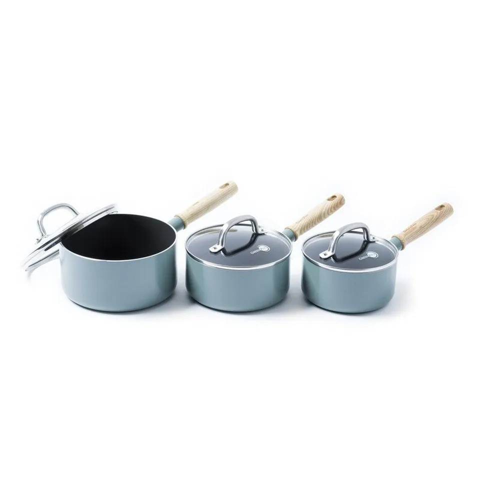 Boxed GREENPAN MAYFOWER 3 PIECES ALUMINIUM NON-STICK PAN SET