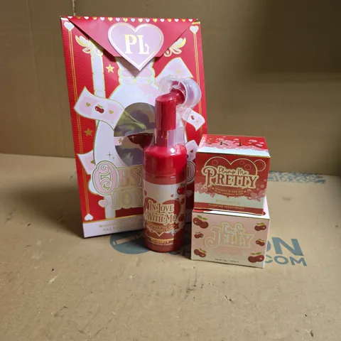 PLOUISE OBSESSED FOR LESS GIFT BAG TO INCLUDE FOAMING FACIAL CLEANSER, PLUMPING MOISTURISER AND JELLY MAKE UP REMOVER CHERRY SCENTED