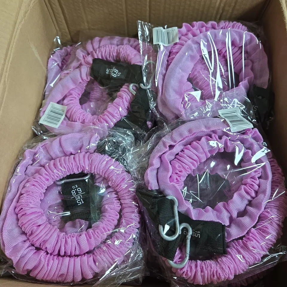 BOX OF APPROXIMATELY 40 LISA FIT SPARE PARTS BAND 15LBS/6.8KG – PINK FABRIC RESISTANCE BANDS