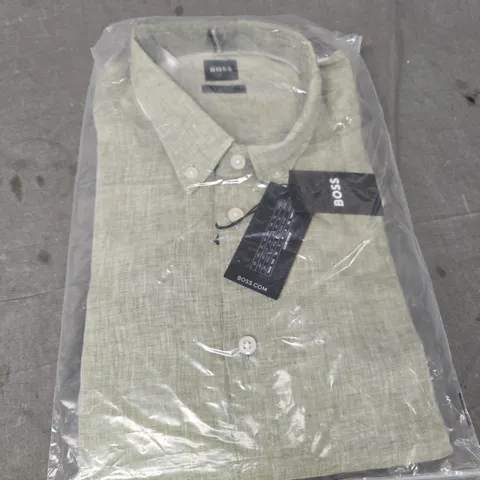 HUGO BOSS MEN'S SHIRT - LIGHT OLIVE/GREEN - SIZE L