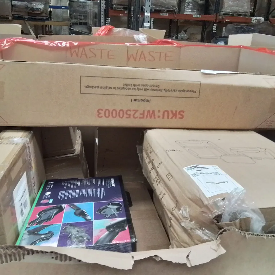 PALLET OF ASSORTED HOUSEHOLD GOODS AND PRODUCTS TO INCLUDE;VIBRATION PLATE,AIR COOLER,LED DISPLAY MONITOR