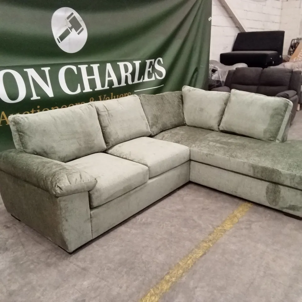 SALERNO STANDARD BACK RIGHT HAND FABRIC CORNER CHAISE SOFA – OLIVE GREEN RRP £999