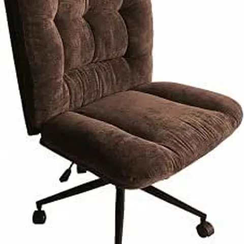 BOXED GARVEE WIDE OFFICE SEAT DOUBLE THICK CUSHION FABRIC UPHOLSTERY RESTING CHAIR - BROWN