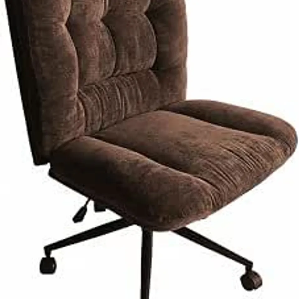 BOXED GARVEE WIDE OFFICE SEAT DOUBLE THICK CUSHION FABRIC UPHOLSTERY RESTING CHAIR - BROWN