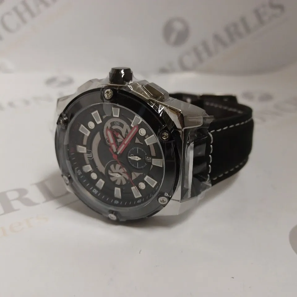 BOXED LOUIS LACOMBE MENS LUXURY CHRONOGRAPH WATCH - 3ATM WATER RESISTANT - STAINLESS STEEL - LEATHER STRAP