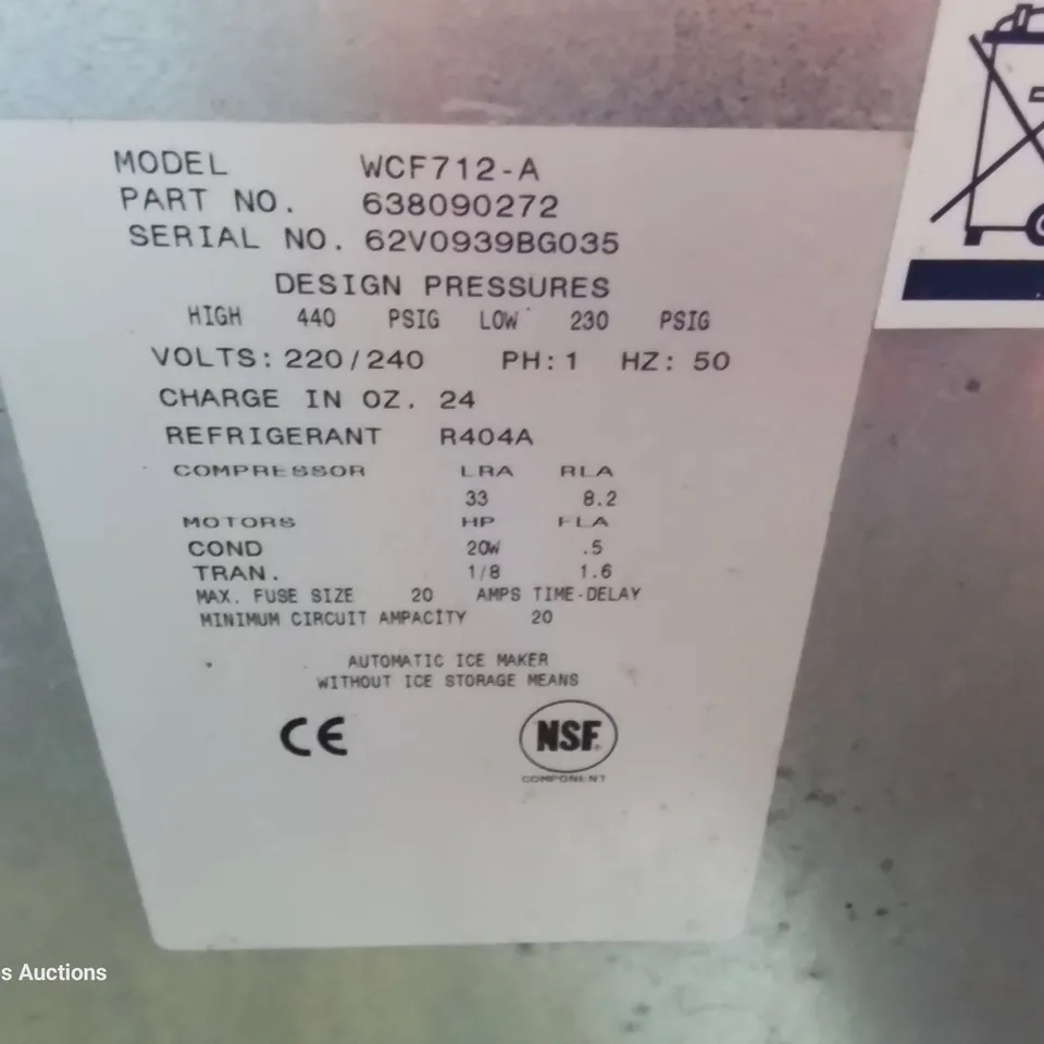 CORNELIUS COMMERCIAL ICE MAKER Model WCF712-A