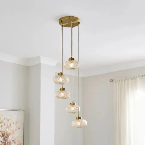 BOXED SILAS EMBOSSED 5 LIGHT ADJUSTABLE CLUSTER CEILING LIGHT