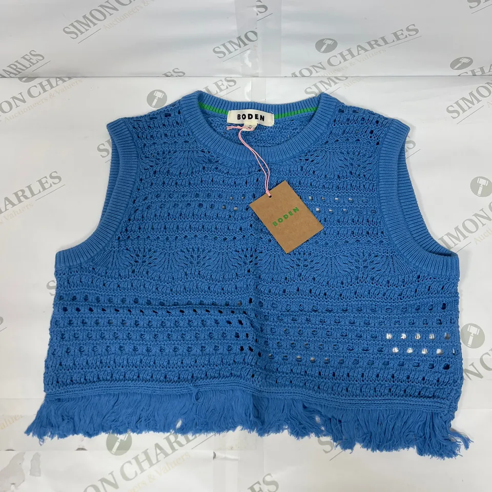 BODEN CROPPED FRINGE TANK IN BLUE SIZE XS