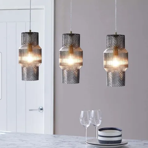 BOXED DANETTI LEO GREY GLASS 3 LIGHT BAR PENDANT