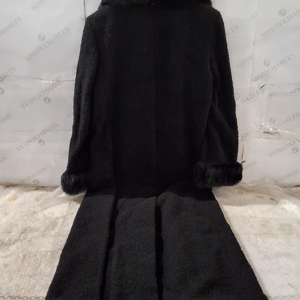 M&S WOOL RICH BLEND BLACK COAT WITH STORAGE BAG, UK 14 (EU 42) – WOMEN