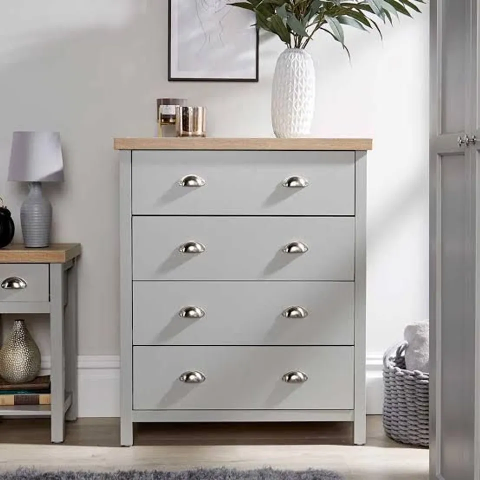 BOXED 4 DRAWER CHEST - LIGHT GREY/BEAUFORT OAK (1 BOX)