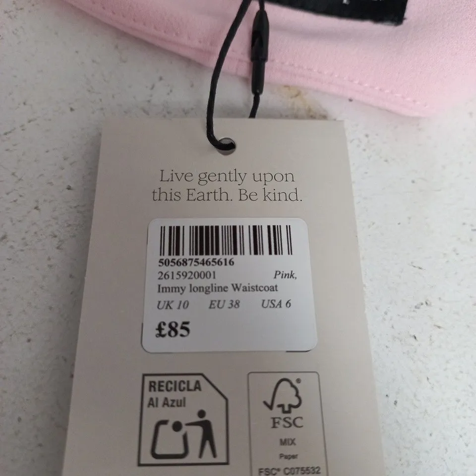 NOBODY'S CHILD IMMY LONGLINE WAISTCOAT - PINK UK 10