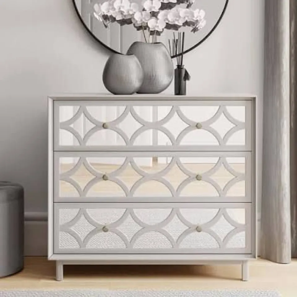 BOXED DELPHI 3 DRAWER CHEST MIRROR GREY (1 BOX)