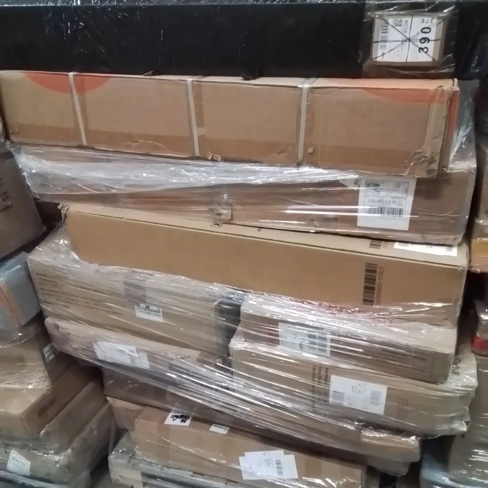 PALLET CONTAINING VARIOUS ASSORTED ITEMS TO INCLUDE, BATHROOM MIRROR CABINET, BED PARTS AND LOTS MORE UNMARKED BOXED ITEMS 