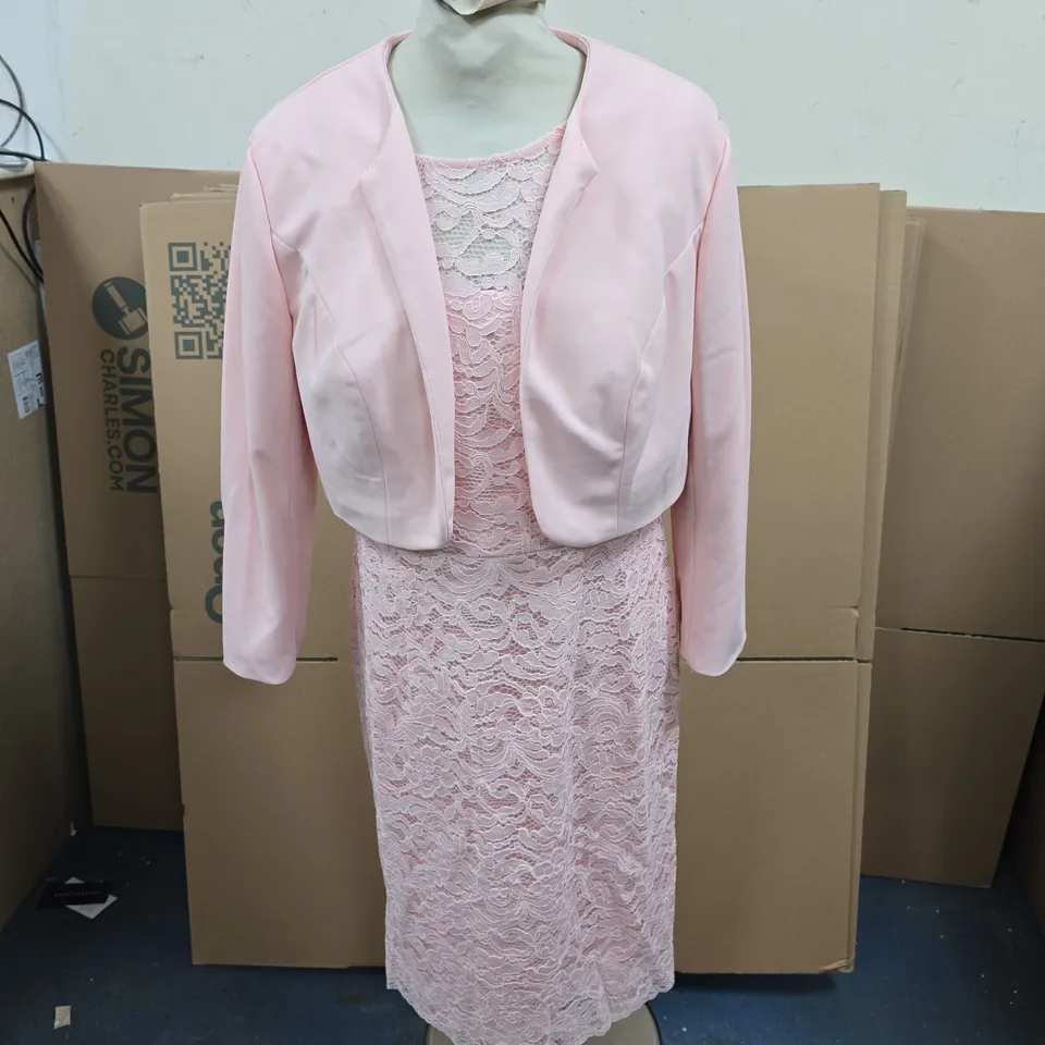 KALEIDOSCOPE LACE DRESS AND BOLERO JACKET SET IN BLUSH PINK SIZE 12