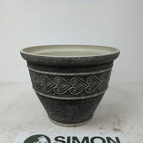 LARGE STONE-EFFECT PLANTER WITH EMBOSSED SCROLL MOTIF