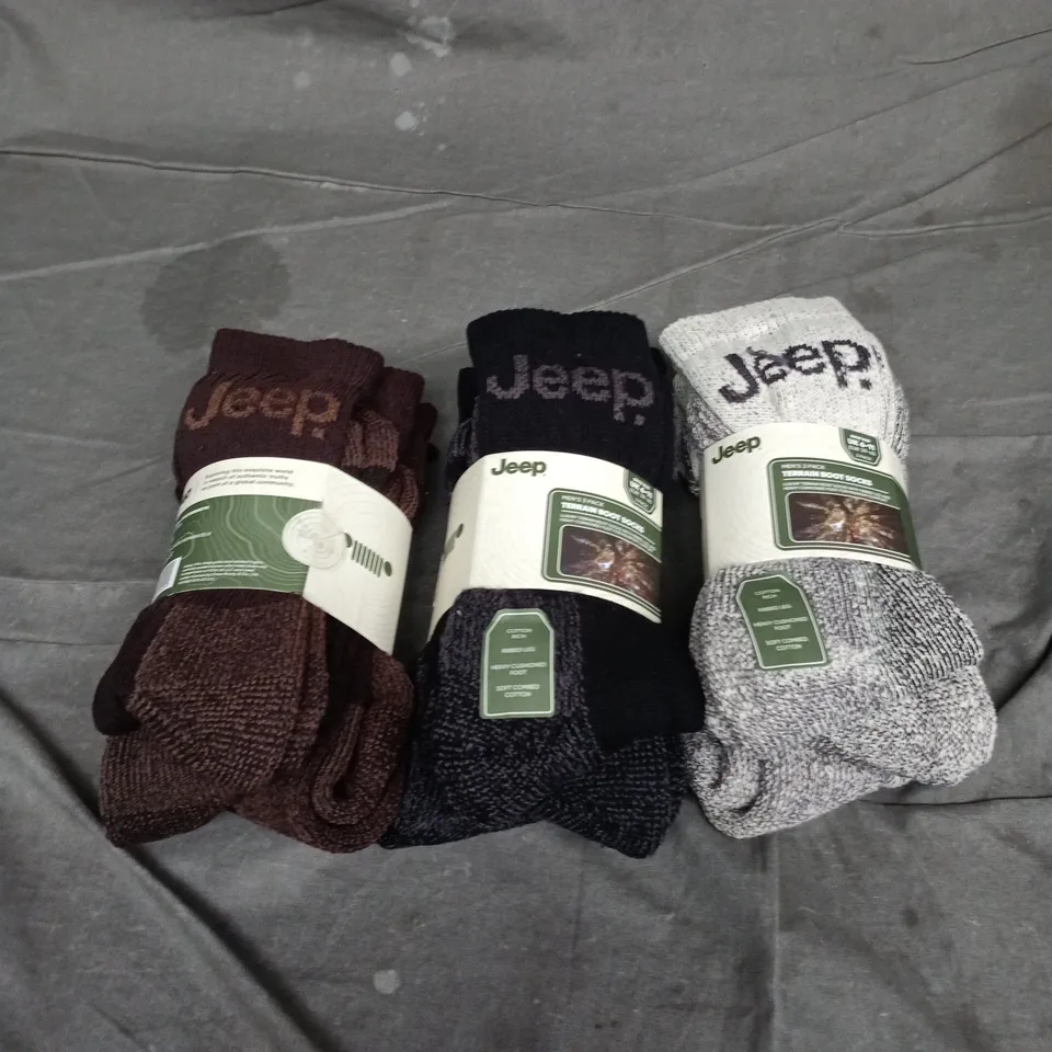 JEEP MEN'S TERRAIN BOOT SOCKS – 3X3 PACK IN MULTICOLOURS, UK 6-11