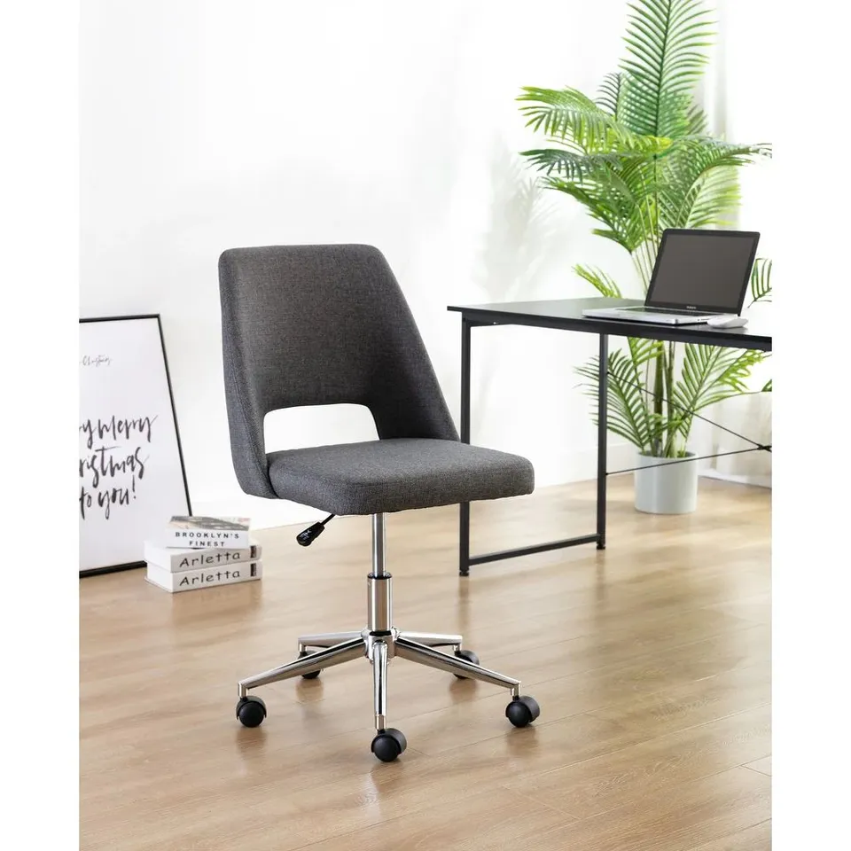 PORTHOS HOME KIMORA OFFICE CHAIR, LINEN UPHOLSTERY, ROLLER WHEELS CHAIR -GREY-