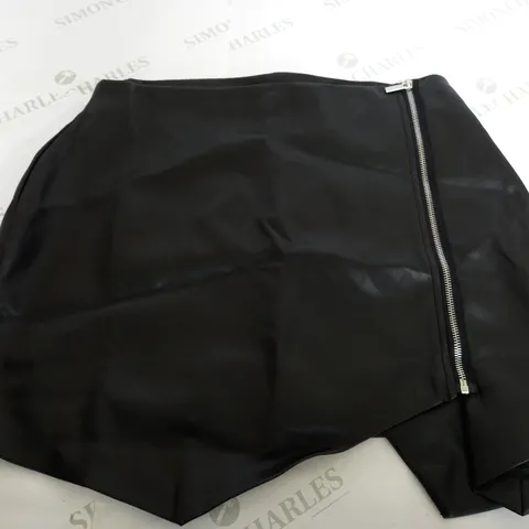 SIMMI WRAP FRONT LEATHER-LOOK MINI SKIRT IN BLACK - UK 14