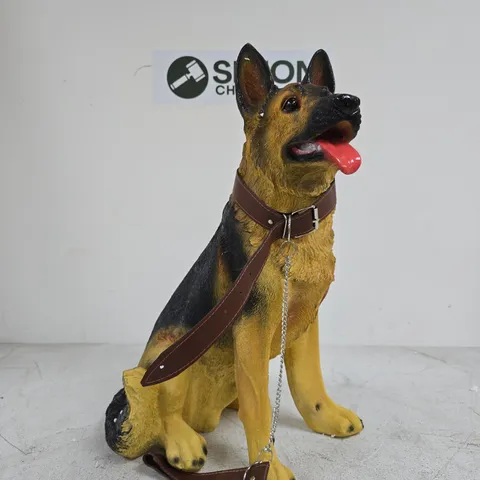 GERMAN SHEPHERD DOG STATUE WITH LEATHER COLLAR β GARDEN ORNAMENT