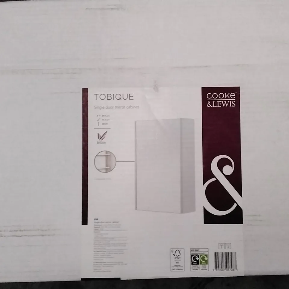 BOXED COOKE & LEWIS TOBIQUE SINGLE DOOR MIRROR CABINET
