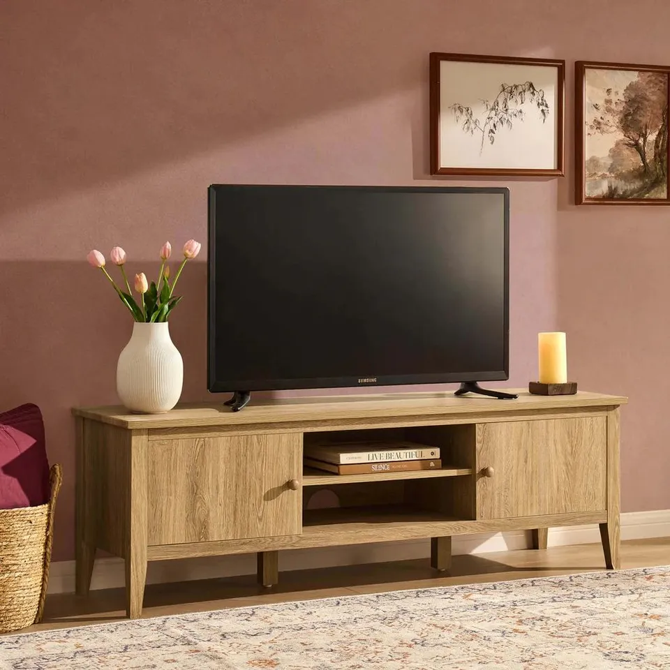 BOXED DUSK NELL TV UNIT FOR TVS UP TO 60" - LIGHT WOOD (1 BOX)