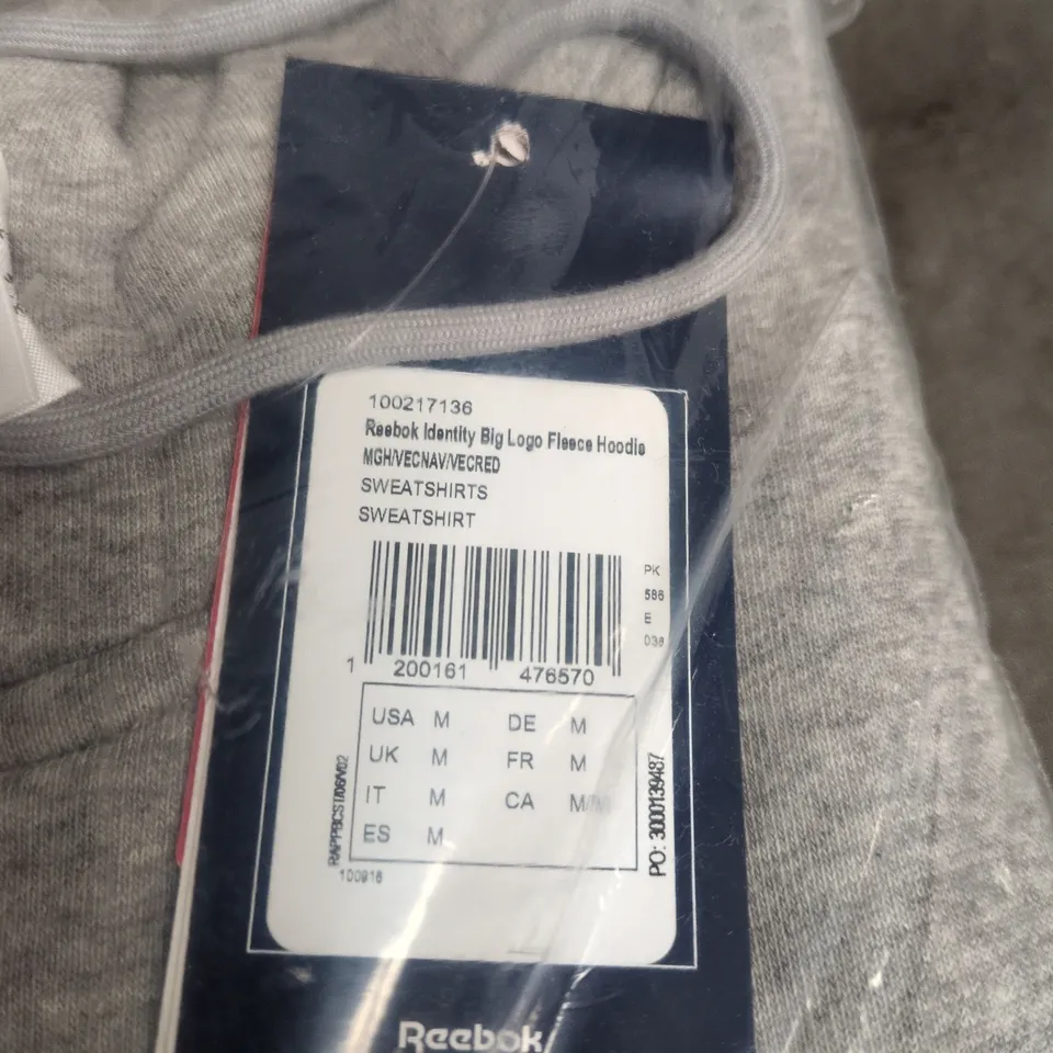 REEBOK IDENTITY BIG LOGO FLEECE HOODIE – GREY, UK M