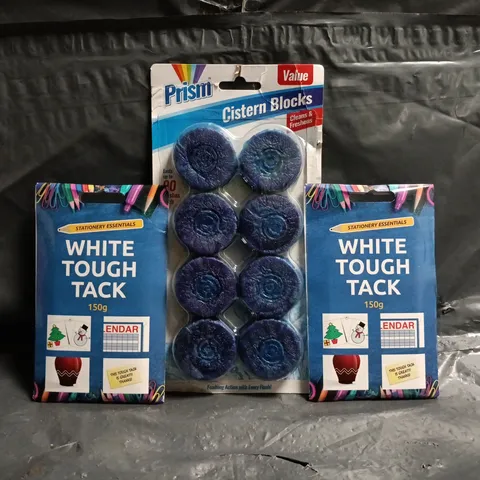 APPROXIMATELY 10 ASSORTED HOUSEHOLD ITEMS TO INCLUDE WHITE TOUGH TACK, CISTERN BLOCKS, ETC