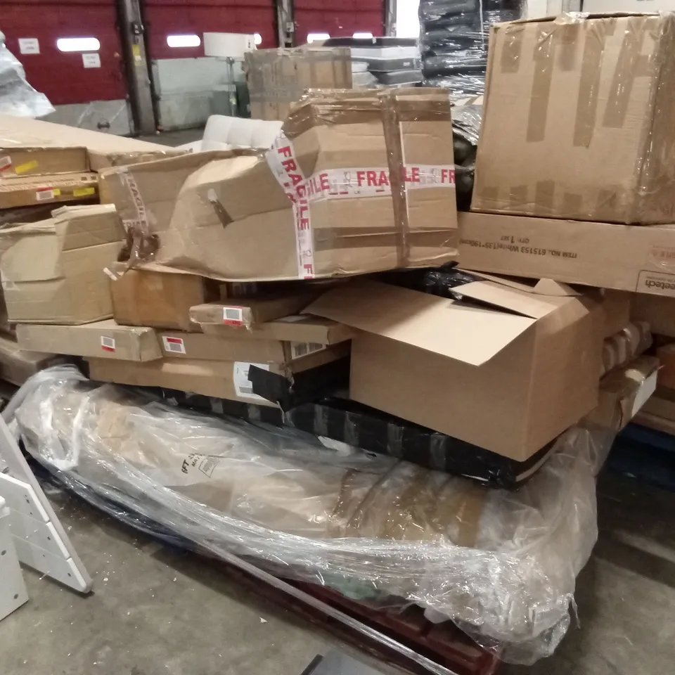 PALLET OF ASSORTED INCOMPLETE FURNITURE PARTS AND PIECES 