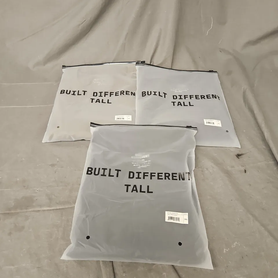 BUILT DIFFERENT TALL X3 ASSORTED CREW NECKS IN KHAKI/CARBON/BLACK SIZE 3XL