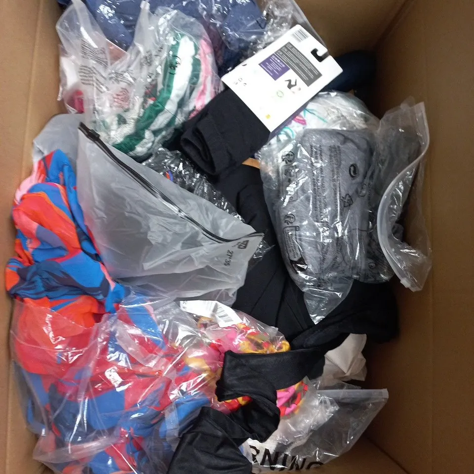 LARGE BOX OF APPROXIMATELY 25 ASSORTED CLOTHING ITEMS IN VARIOUS COLOURS, STYLES AND SIZES - COLLECTION ONLY