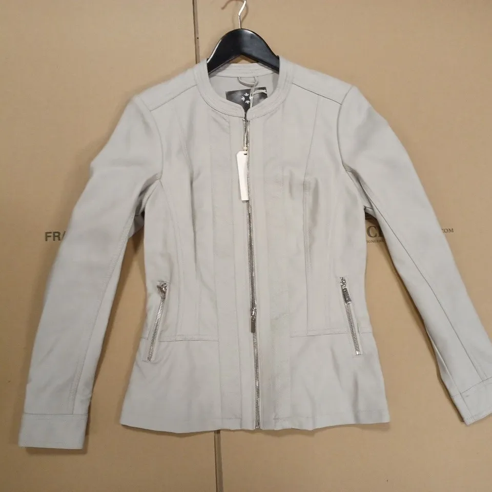 MAISON DE NIMES WOMENS FAUX LEATHER JACKET, STONE - SIZE 16 
