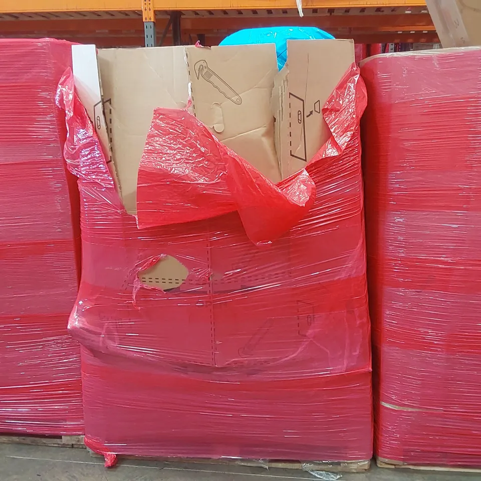PALLET OF ASSORTED ITEMS INCLUDING: LUXURY SHOWER PANEL, CPAP ERGONOMIC PILLOW, LARGE RUG, RUGS/MATS ECT